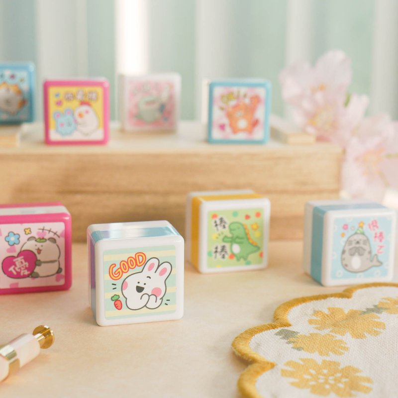 Square encouragement stamp(8 pictures). JH-35. Cute illustrations. Teacher ratings. School classes - ตราปั๊ม/สแตมป์/หมึก - พลาสติก 