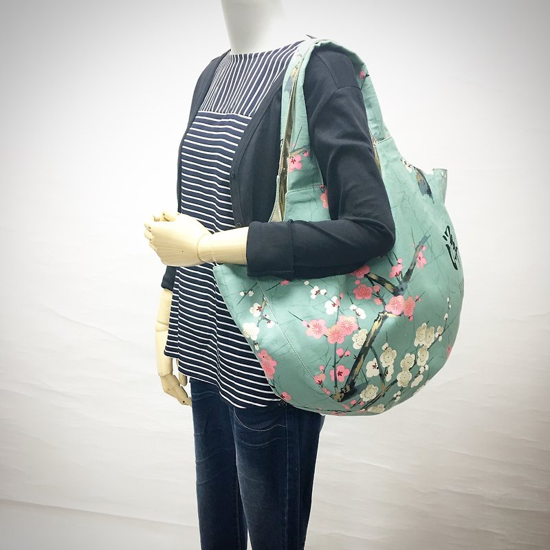 | •R• | Japanese Oriental Style | BODY Oversized Shoulder Bag - กระเป๋าแมสเซนเจอร์ - ผ้าฝ้าย/ผ้าลินิน 