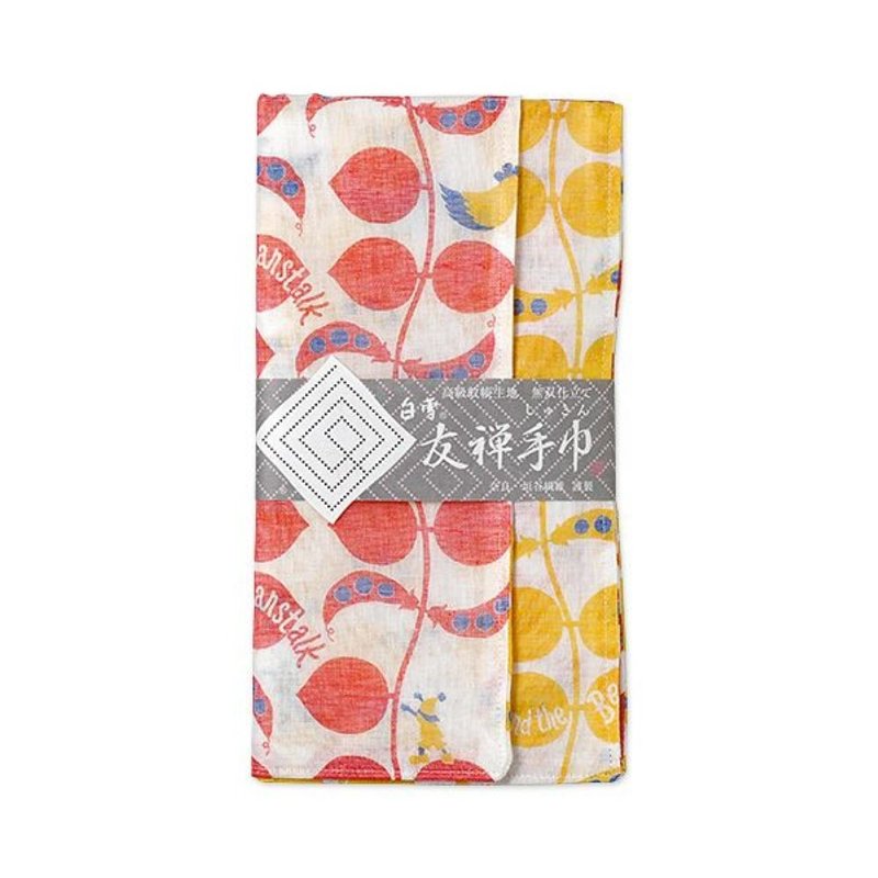 Kyo Yuzen dyed double-faced towel/Jack and Pea red+yellow - ผ้ารองโต๊ะ/ของตกแต่ง - ผ้าฝ้าย/ผ้าลินิน 