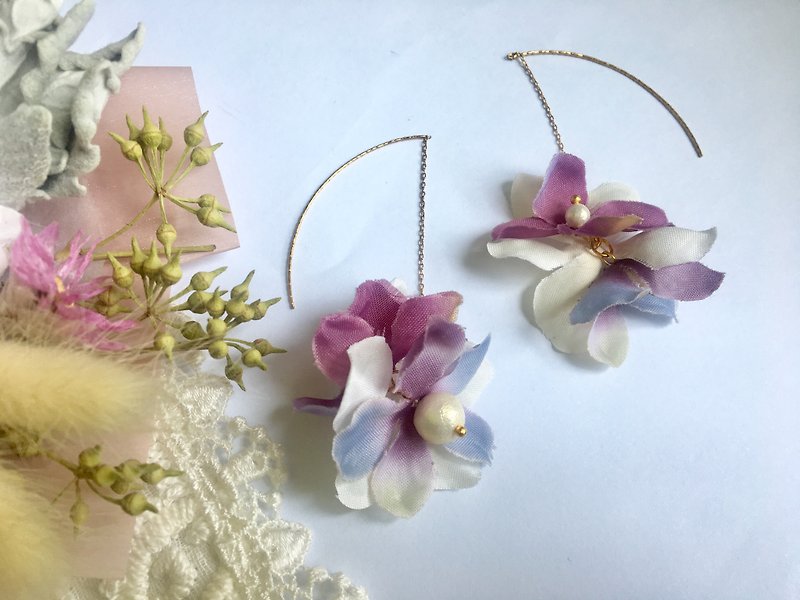 *My Fancy Handmade*Pearl Flower Dangle Earrings - ต่างหู - ไนลอน สีม่วง