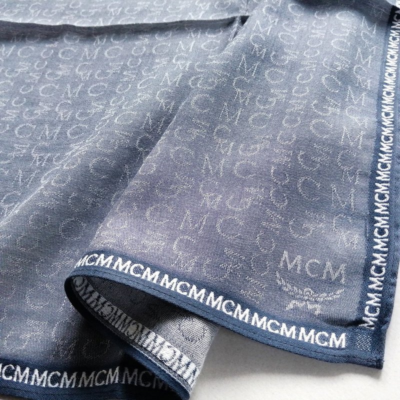 MCM Vintage Handkerchief Woven Monogram Logo on Bluish Gray 19 x 18 inches - 手帕 - 棉．麻 灰色
