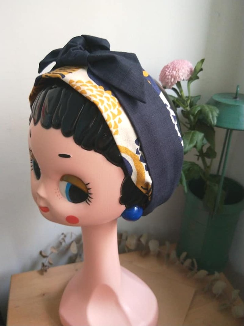 Double-layer headband (elastic/tied)-Dapu round flower - Hair Accessories - Cotton & Hemp Multicolor
