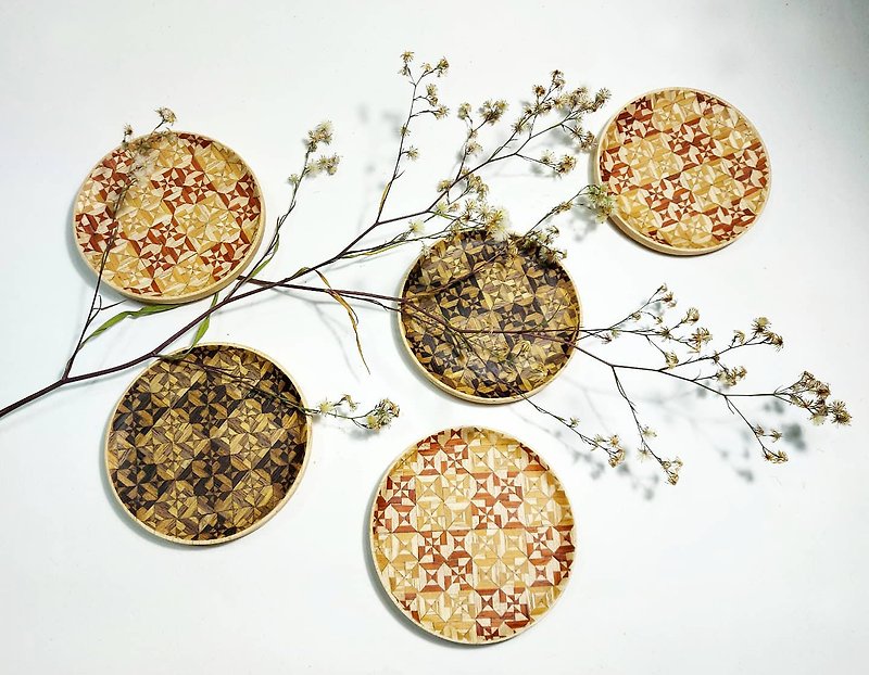 Old tile memory-windmill pattern-cup holder/snack plate/flower - ของวางตกแต่ง - ไม้ 
