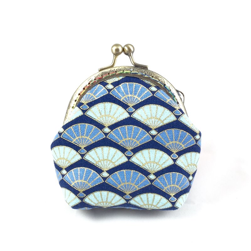 Small mouth gold bag-Japanese fan blue - กระเป๋าใส่เหรียญ - ผ้าฝ้าย/ผ้าลินิน สีน้ำเงิน