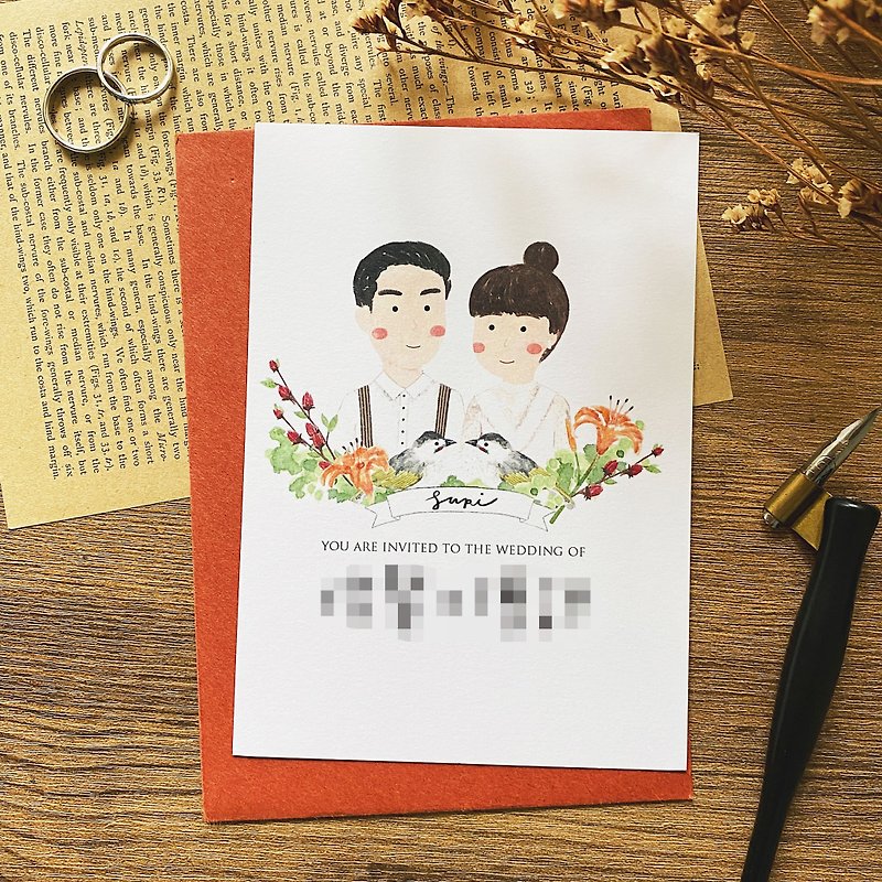 [Customized] Watercolor hand-painted style illustrations and face-painted wedding invitations (50 pieces) Comes with envelope - Wedding Invitations - Paper 