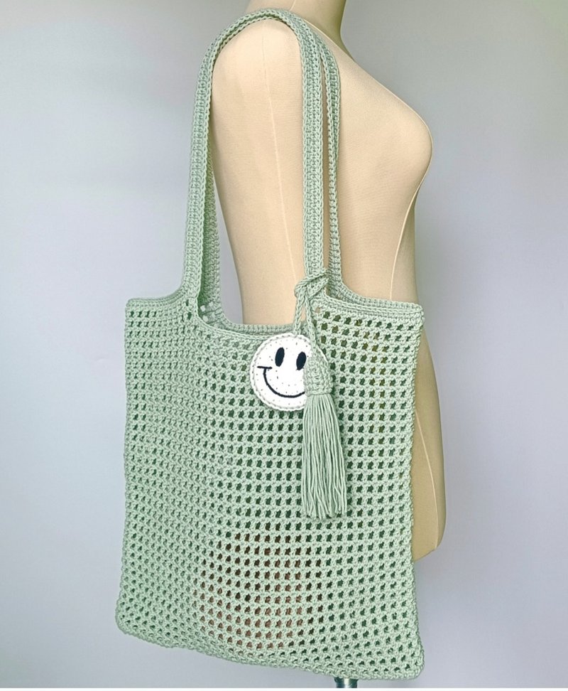 Crocheted cotton fishnet tote bag, market bag, beach bag - 手提包/手提袋 - 棉．麻 