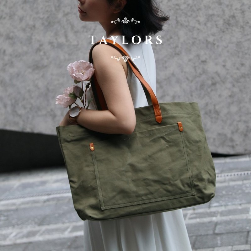 【TAYLORS】Youna 植鞣革帆布托特包 植鞣真皮&厚磅帆布 - 手提包/手提袋 - 棉．麻 卡其色