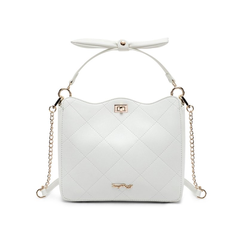 Diamond Bow Handle Side Back Bag - Messenger Bags & Sling Bags - Faux Leather White