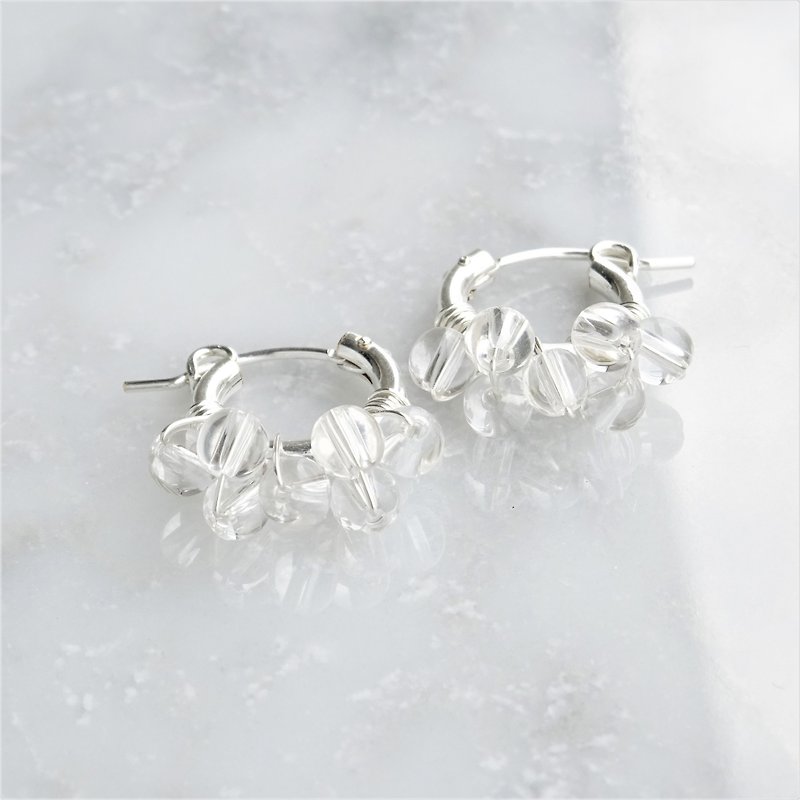 SV925SF*Crystal Quartz bubble wrapped pierced earring / earring S - Earrings & Clip-ons - Gemstone Transparent