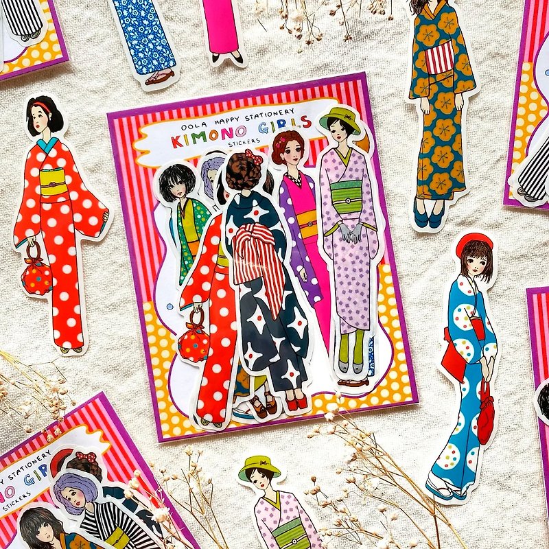 Girls in kimono stickers