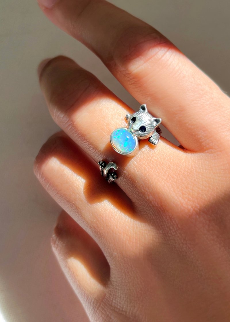 Cat Ring Star Exchange Blue Color White Opal Ring/Opal/925 Sterling Silver/Opal - แหวนทั่วไป - เครื่องเพชรพลอย สีน้ำเงิน