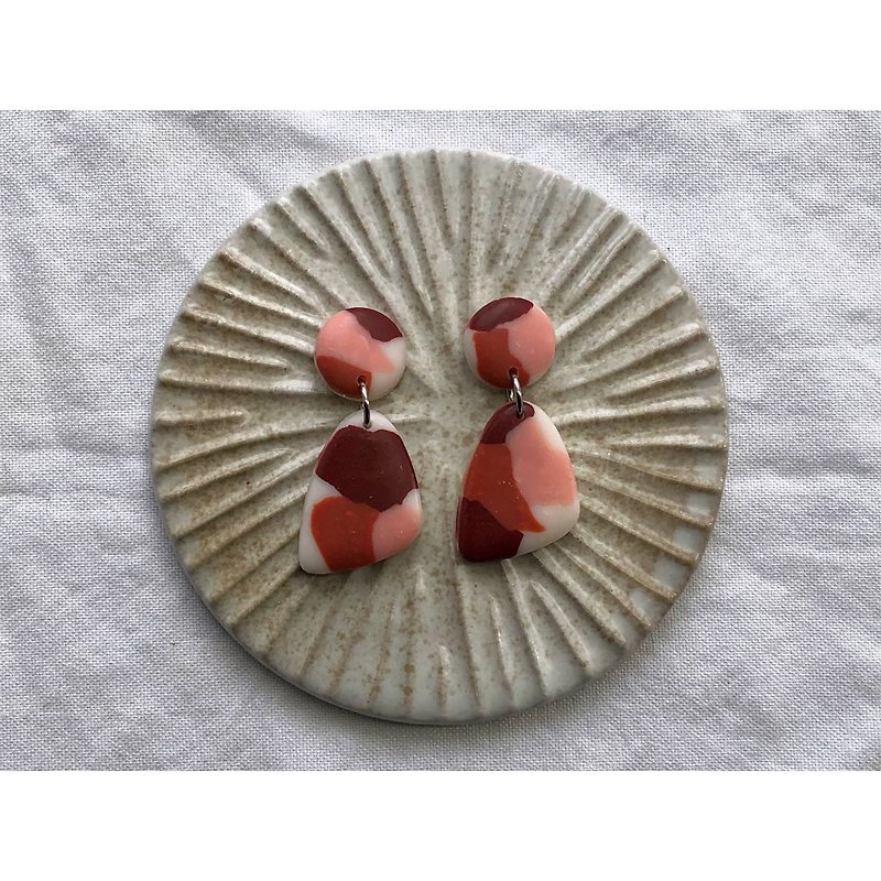 Thoth clay earrings | Red tone platter | - ต่างหู - ดินเผา 