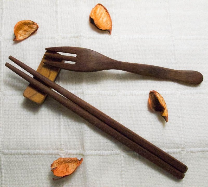 外帶手工木製餐具組-含筷架 - 筷子/筷架 - 木頭 