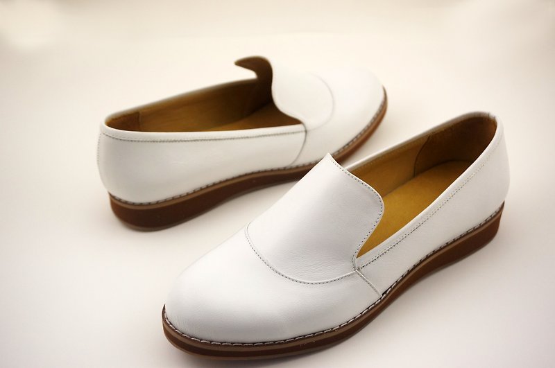 The results of shoe Square, hand, leisure, music shoes - Women's Oxford Shoes - Genuine Leather White
