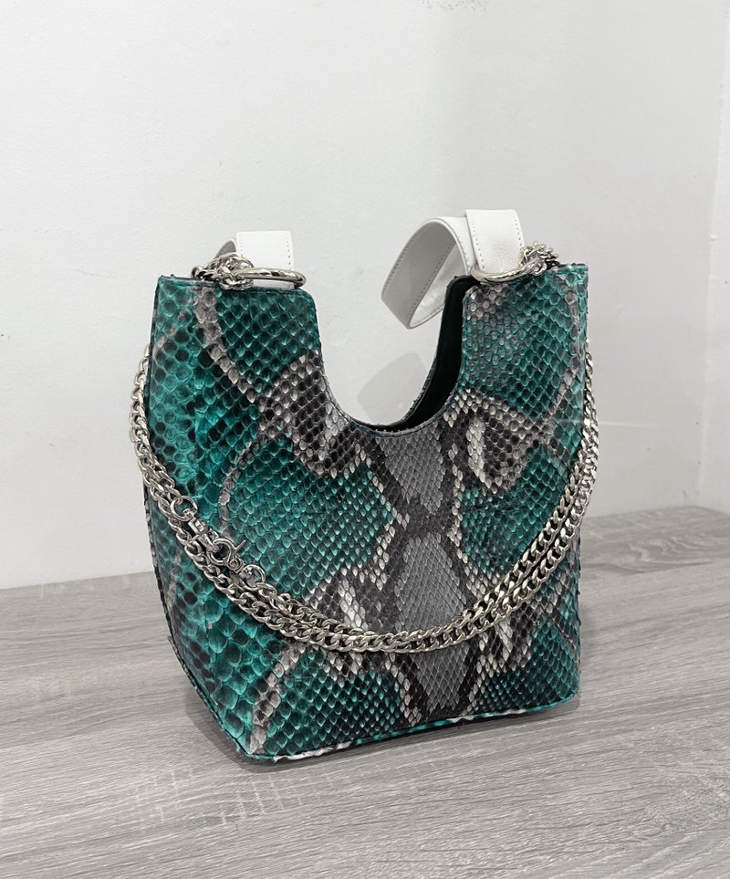 Tote Python Leather Bag Woman Tote Shoulders Bag Snakeskin Leather Bag - Handbags & Totes - Genuine Leather Green