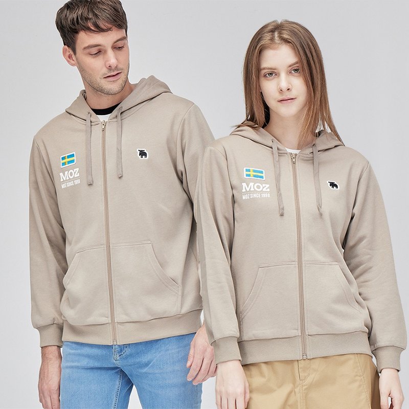 moz swedish flag moose embroidered hooded jacket-milk tea (Asian version) for men and women - เสื้อฮู้ด - ผ้าฝ้าย/ผ้าลินิน สีดำ