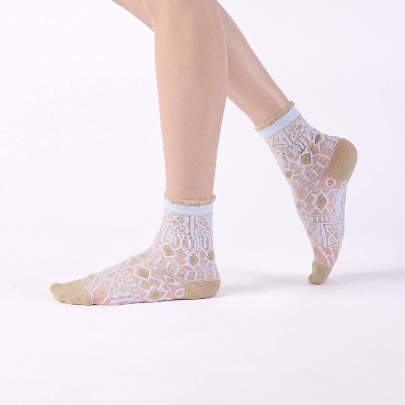 Pearl’s Tears/Ka(M)-MIT designed transparent mid-calf socks - ถุงเท้า - ผ้าฝ้าย/ผ้าลินิน สีนำ้ตาล