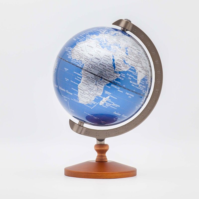 獨家 - SkyGlobe 6吋古銅刻度木質底座地球儀(英文版) / 共3色 - 擺飾/家飾品 - 木頭 藍色