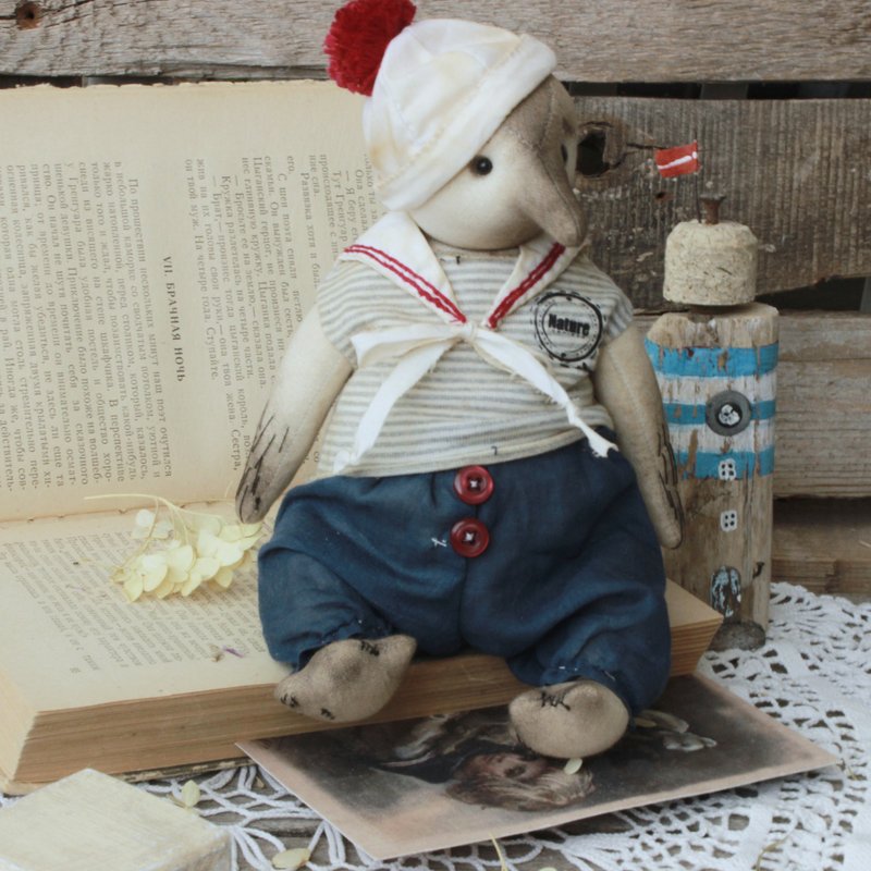 Penguin Teddy Jumka, Textile Toy Penguin, Artist Toy ooak - ตุ๊กตา - วัสดุอื่นๆ สีกากี