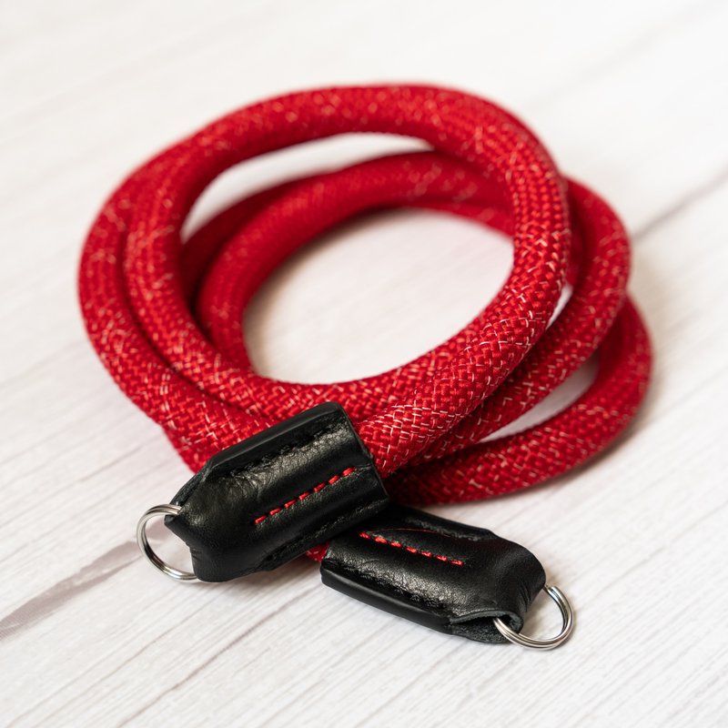 Rope Camera Strap HandMade Flower Red 10mm CSC-FRED - Camera Straps & Stands - Genuine Leather Red