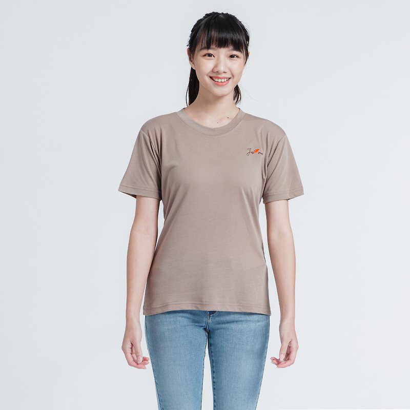 Taiwan-made Tencel Cotton Silver Ion Antibacterial Earth Color Orange Leaf LOGO Short Sleeve T-Shirt Crew Neck (Extremely Comfortable) - เสื้อยืดผู้หญิง - ผ้าฝ้าย/ผ้าลินิน สีกากี