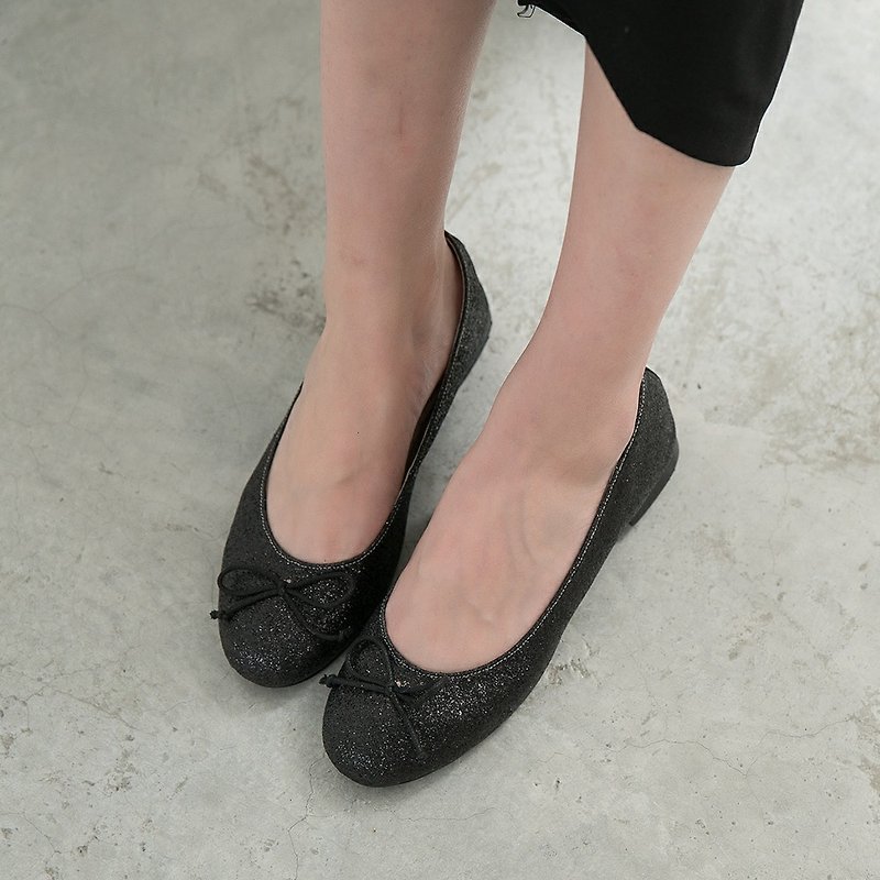 Maffeo 娃娃鞋 芭蕾舞鞋 輕舞芭蕾晶鑽質感娃娃鞋(1230黑鑽) - 芭蕾舞鞋/平底鞋 - 真皮 黑色