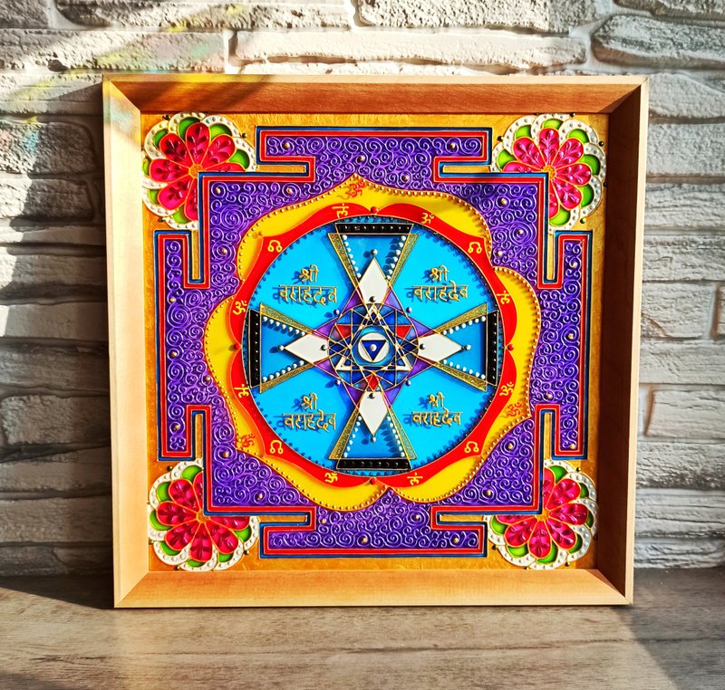 Yantra Rahu冥想艺术Yantra绘画精神神圣几何冥想 - 壁貼/牆壁裝飾 - 玻璃 紫色