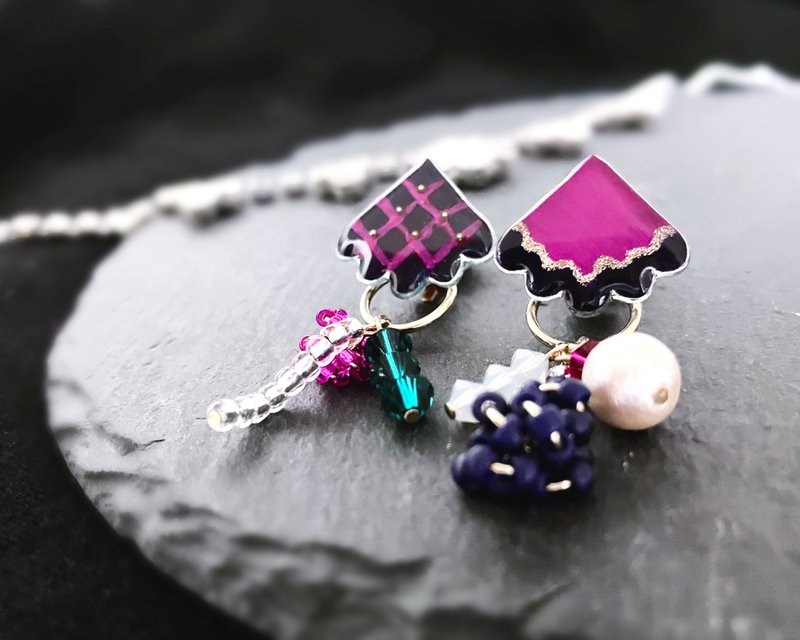 Navy x magenta Clip-On/piercing - ต่างหู - พลาสติก 