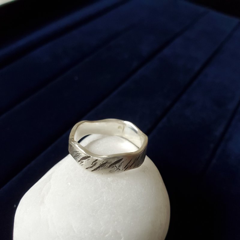 刻 銀戒 | 925銀戒指 做舊復古 交換禮物 生日禮物 - 戒指 - 銀 銀色