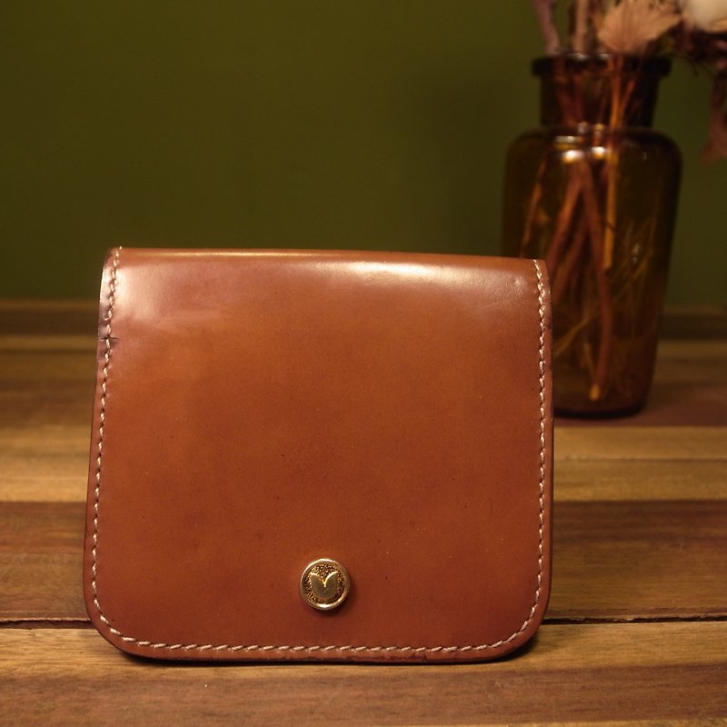 Old bone caramel leather button purse VINTAGE - กระเป๋าใส่เหรียญ - หนังแท้ สีนำ้ตาล