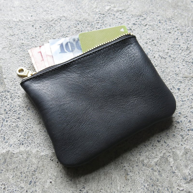 薄皮芝麻票卡包 植鞣牛皮、 零錢、卡片都裝進來【LBT Pro】 - 零錢包/小錢包 - 真皮 黑色