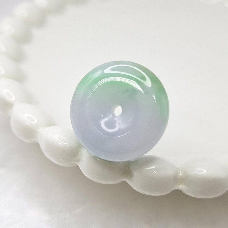 冰感春彩金絲綠平安扣吊墜 |天然緬甸玉A貨翡翠 - 項鍊 - 玉石 