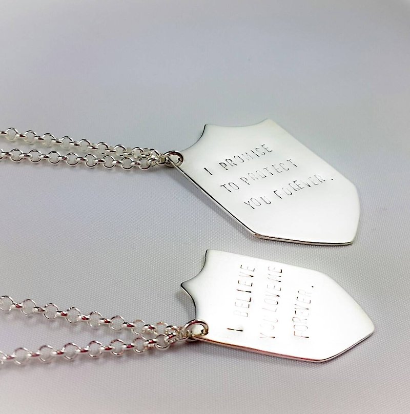 Silver Shield Necklace [custom - men's] hand to knock India / necklace / gift / anniversary / Valentine's Day - สร้อยคอ - โลหะ ขาว