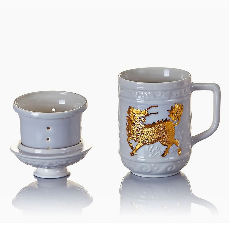 Kirin Xianrui three-piece cup/with tea drain/snowflake platinum - Teapots & Teacups - Porcelain 