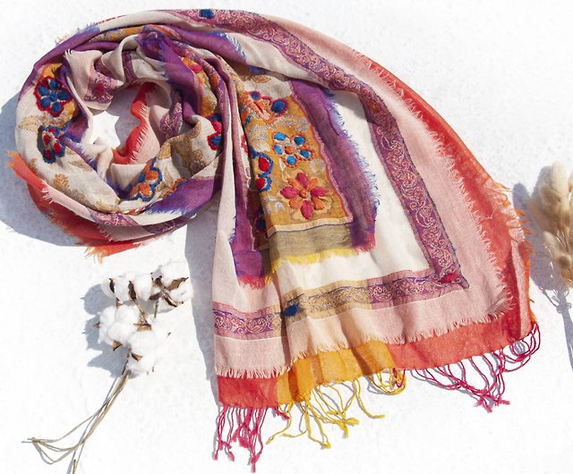 パシュミナ刺繍ウールショール/ニットスカーフ/刺繍スカーフ/カシミア