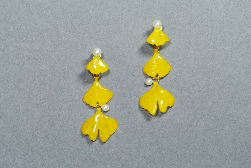 珍珠銀杏  耳環 - 耳環/耳夾 - 紙 黃色