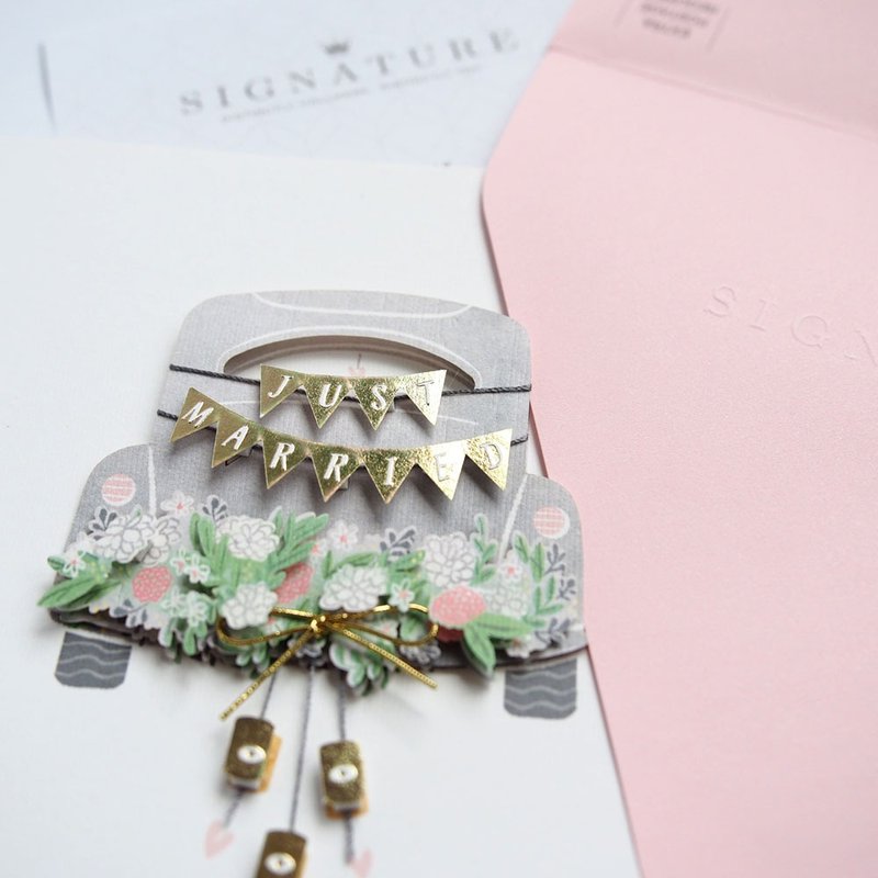 幸福相依禮車【Hallmark-Signature經典手工卡片 結婚賀喜】 - 卡片/明信片 - 紙 多色