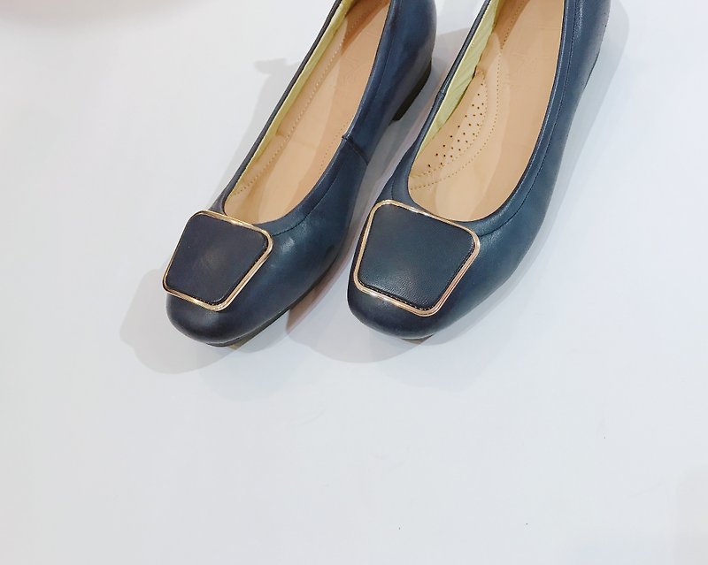 金方塊平底鞋 ||查泰萊夫人的情人序章 普魯士藍|| #8121 - 娃娃鞋/平底鞋 - 真皮 藍色