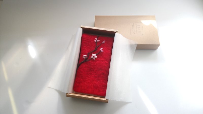 Peach Blossom/Wool Felt Collection Bag - กระเป๋าเครื่องสำอาง - ขนแกะ สีแดง