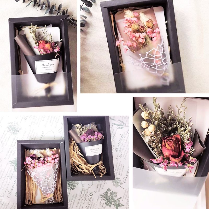 送禮專用浪漫禮盒 - 乾燥花束+卡片+大禮盒 - 乾花/永生花 - 紙 多色