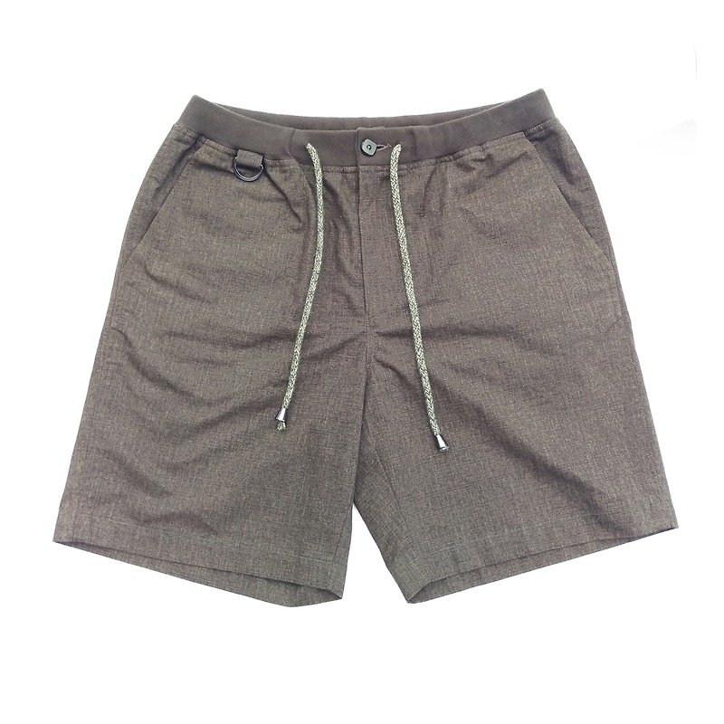 Wide leg washed plaid cotton drawstring shorts - กางเกงขายาว - ผ้าฝ้าย/ผ้าลินิน สีกากี