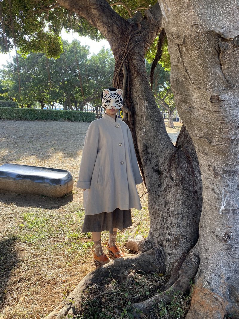 ベージュのアンゴラウサギの毛皮70％スタンドアップカラー傘ヴィンテージコート - ジャケット - ウール ホワイト