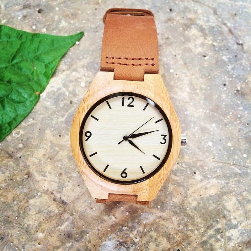 木時計竹色ブラウン - 腕時計 - 木製 
