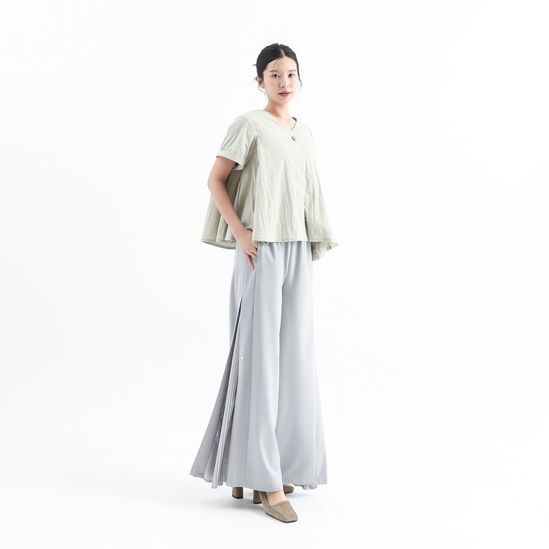 【經典原創】Wuyin_無垠百褶寬褲_CLB012_灰 - 女長褲 - 聚酯纖維 灰色