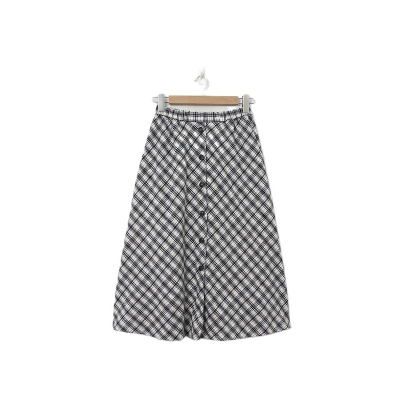 Back to Green-復古長裙 排扣 黑白格紋 M-33//vintage skirt - 裙子/長裙 - 棉．麻 