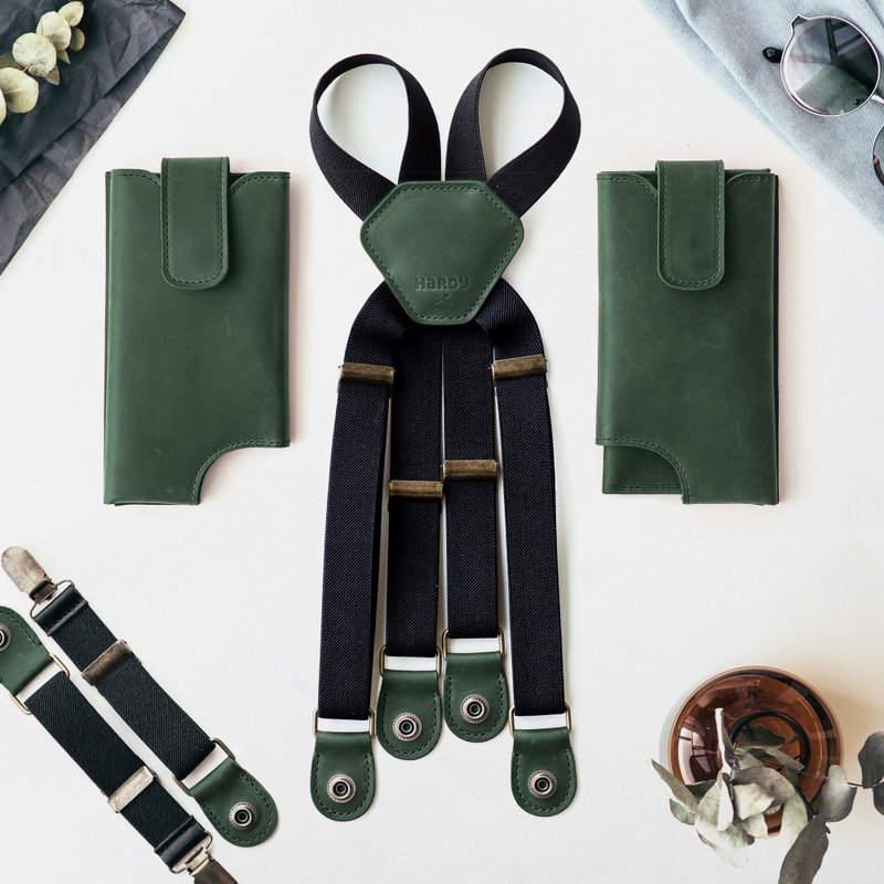 Shoulder Holster Sling Bag Leather Harness Phone Case Festival Holster  / Waxed - 側背包/斜背包 - 真皮 綠色