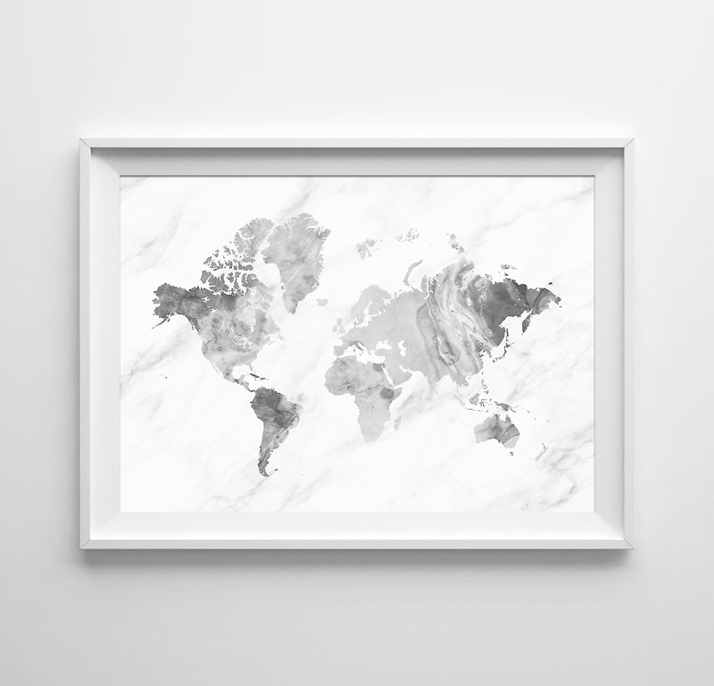 World map black and white 可客製化 掛畫 海報 - 牆貼/牆身裝飾 - 紙 