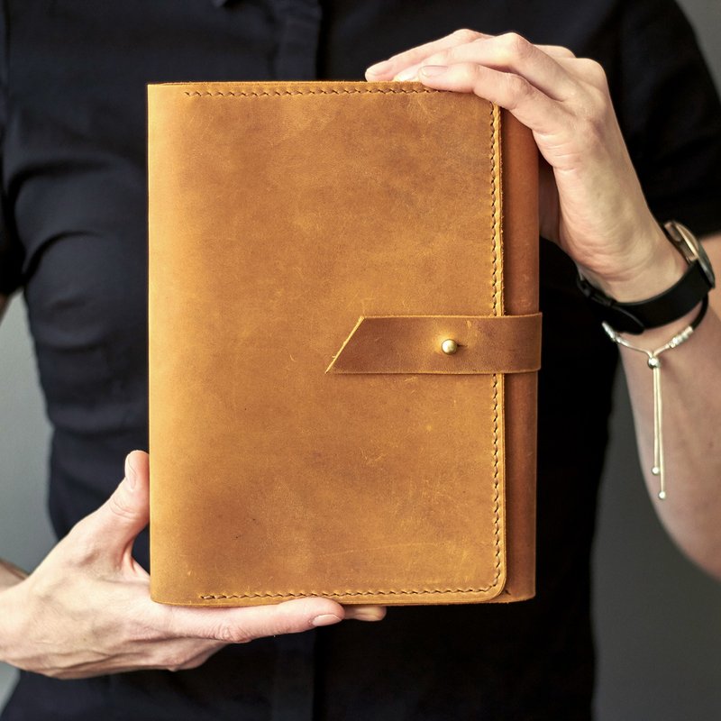 A5 Leather Ring Binder Journal, 6 ring binder a5 - 筆記本/手帳 - 真皮 橘色