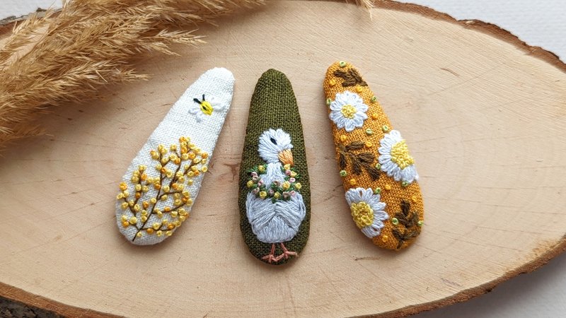 刺繡髮夾鵝髮夾農場嬰兒配飾洋甘菊夾 - 嬰兒手鍊/飾品 - 其他材質 
