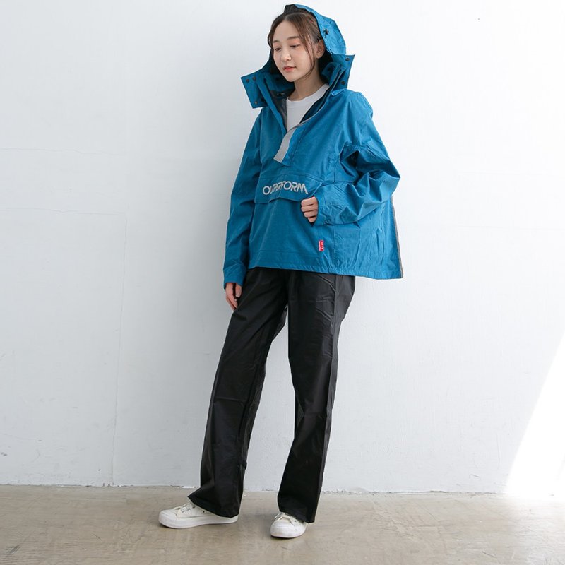 Packerism backpack style raincoat with nylon black rain pants - Japanese blue - ร่ม - วัสดุกันนำ้ สีน้ำเงิน